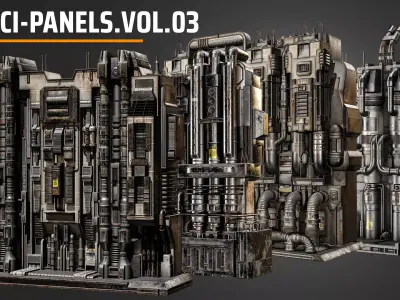 Rusty science fiction panels Low-poly 3D model