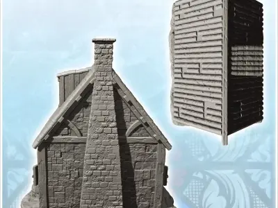 Medieval house with tiled roof floor window and accessories 3 -  3D print model