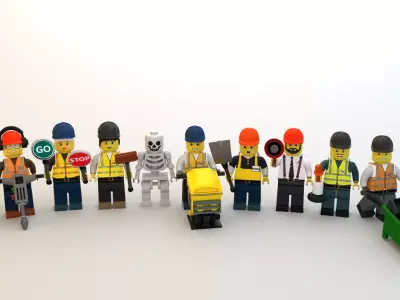 Lego 10 workers with tools model 3D model