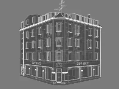Residential City Building - Corner - 11 - Storefront and Stucco 3D model