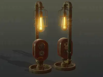 Weathered Steampunk Desk Lamp Low-poly 3D model