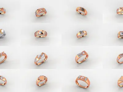 253 Plain Gold Light weight minimalist Rings 3dm stl renders 3D Model Pack