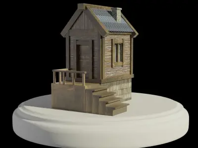 low poly Cottage wooden house Low-poly 3D model