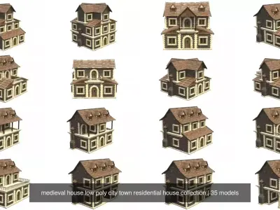 medieval house low poly city town residential house collection 3D Model Pack
