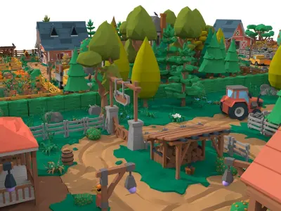 Cartoon village Low-poly 3D model