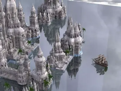 Ancient pirate City With Frigate Ship Full Kit bash 3D model