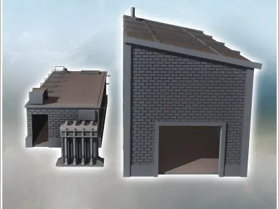 Set of two brick industrial buildings with a generator 7 - Moder 3D print model