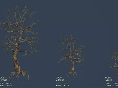 Retro Pixel Forest Set Low-poly 3D model