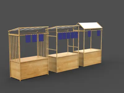 wooden food stands 3D model