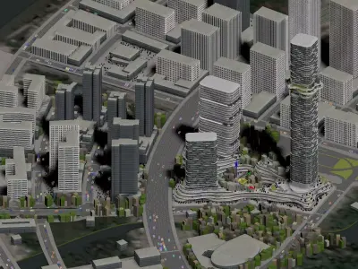 Organic Skyscraper Complex with Sky Gardens and Riverside City 3D model