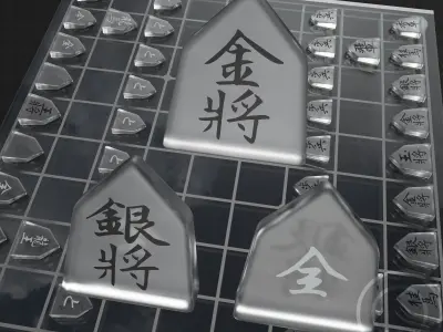 Chess Japanese Shogi - glass mirror - modern Low-poly 3D model