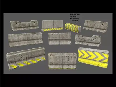barrier set 1 of concrete blocks Low-poly 3D model
