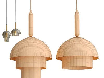 JOLLY three gold and glass pendant lights hanging from ceiling 3D model