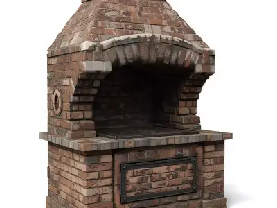 Rustic Brick Outdoor Oven 3D Model Masonry Cooking Station Low-poly 3D model