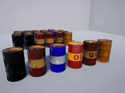 Assorted Rusted Drum Barrel - 3D Model Low-poly 3D model