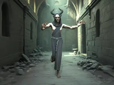 Demon Monk in Ruined Monastery Low-poly 3D model