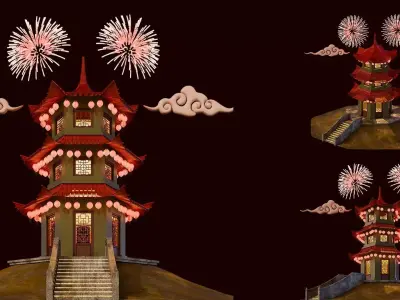 Chinese New Year Traditional Tower Building  3D model
