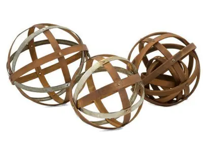 Wood and Metal Spheres Sculpture Set 3D model