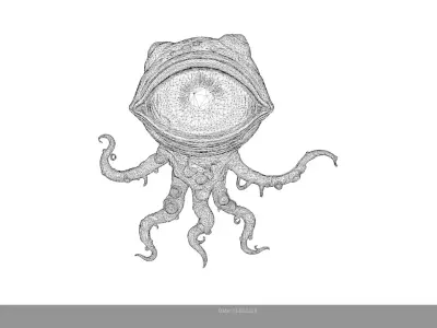 Low Poly Stylized Octopus Eye Monster - PBR Low-poly 3D model
