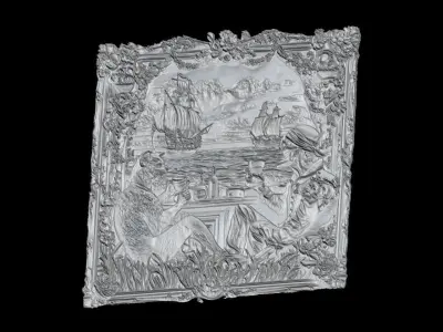 Fantasy Pirate Bar Relief  Cat and Skeleton Drinking Coffee 3D print model