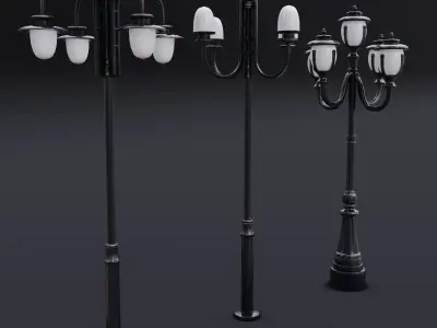 Street Lamp Set Low-poly 3D model