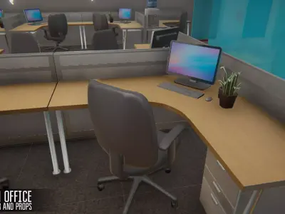 Main office - interior and props Low-poly 3D model