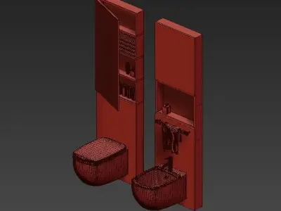 bathroom with two sinks and toilet 3D model