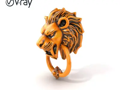 Malevolent Lion Head Door Knocker Bronze model pack Low-poly 3D model