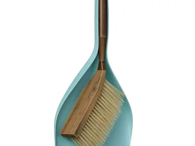Dustpan with brush Plastic dustpan with wooden brush 3D model