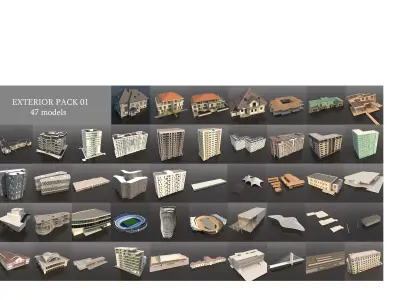 47 exterior buildings pack ready for production 3D model