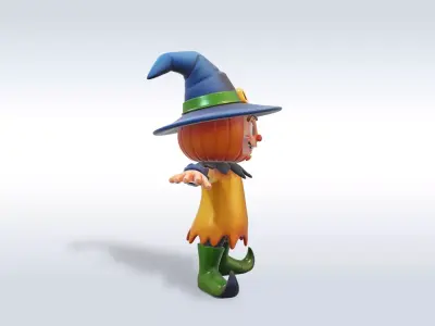 Cheerful Pumpkin Boy Halloween Character 3D model shop