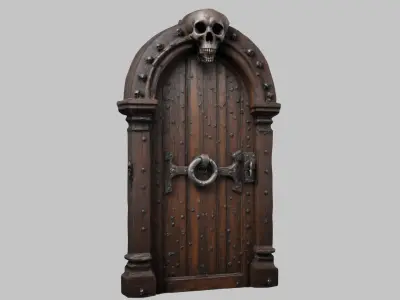 Medieval Fantasy Skull Wooden Door Low-poly 3D model