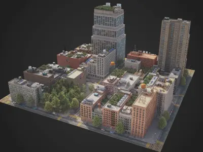 Realistic City District A33-A45 MAYA Low-poly 3D model