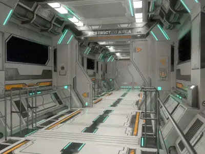 Sci-Fi Modular Corridor with Door Ver 2 Low-poly 3D model