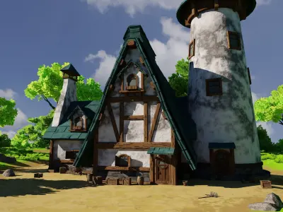 Medieval House 9 With Environment Low-poly 3D model