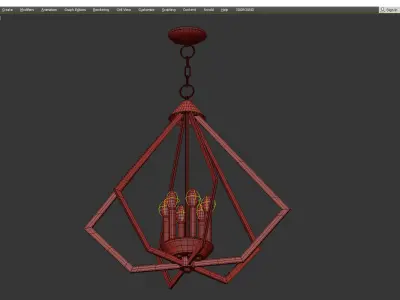 Prism Wide Antique Brass 6 Light Chandelier Low-poly 3D model