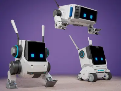 Cute Robots Low-poly 3D model