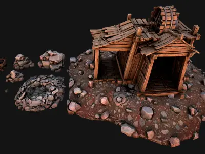Medieval Iron Metal Ore Mine Low-poly 3D model