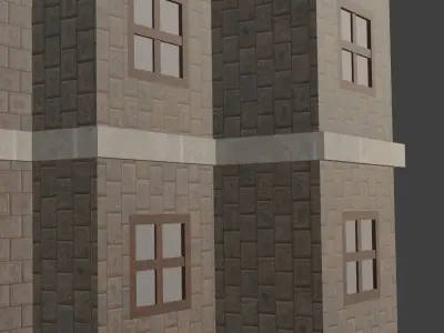 House Model 1 building with balconies and balconies Low-poly 3D model