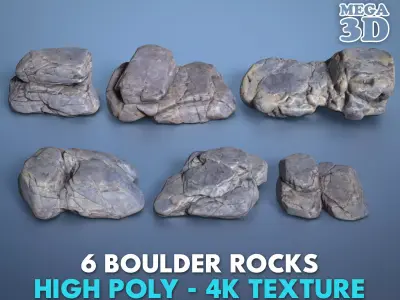 6 Boulder Rocks - 240823 Low-poly 3D model