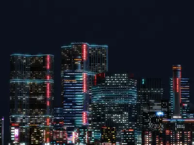 15 cyberpunk-style buildings Low-poly 3D model