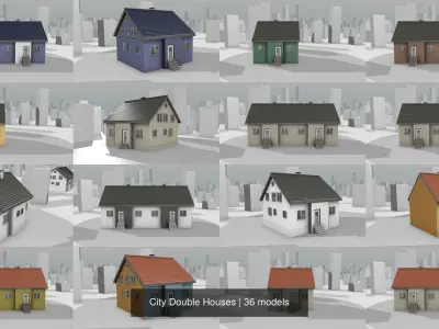 City Double Houses 3D Model Pack