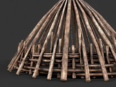 Primitive Wood Stick Jungle Shelter 5 Low-poly 3D model