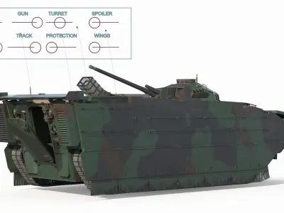  Amphibious Armored Carrier Camouflage Green Rigged 
