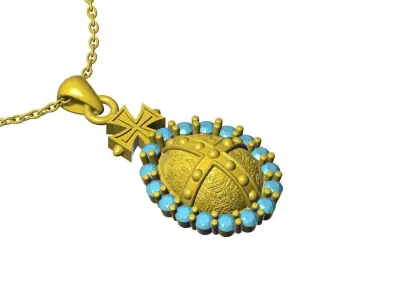 Carved Cross Egg Shape Pendant Design 3D print model