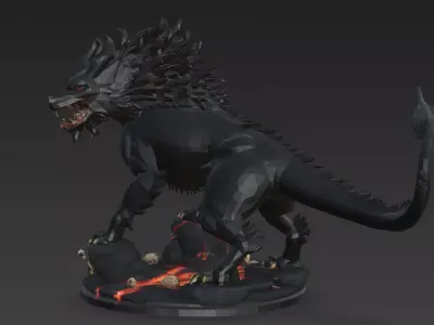 Horror Statue Three Headed Hellhound 3D Model Cerberus Low-poly 3D model