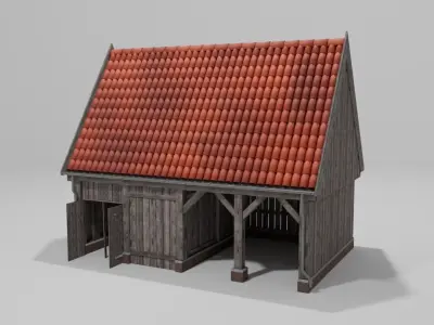 Wooden Barn  Game-Ready 3D Model with PBR Textures Low-poly 3D model