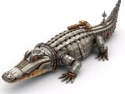 Steampunk Mechanical Crocodile Automaton 3D Model Low-poly 3D model