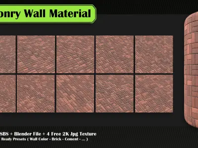 Procedural Masonry Wall PBR Material 3D model