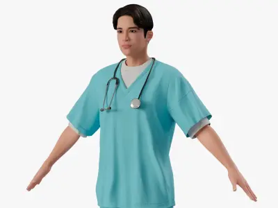  Asian Medic with Stethoscope A-Pose 